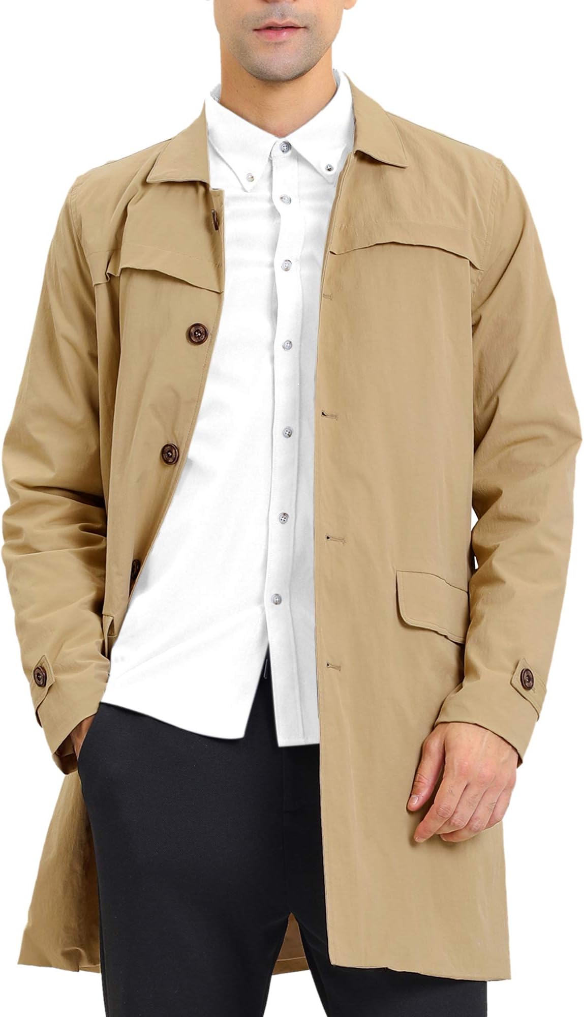 Lars AmadeusMen's Trench Coat Single Breasted Button Down Jacket Long Overcoat