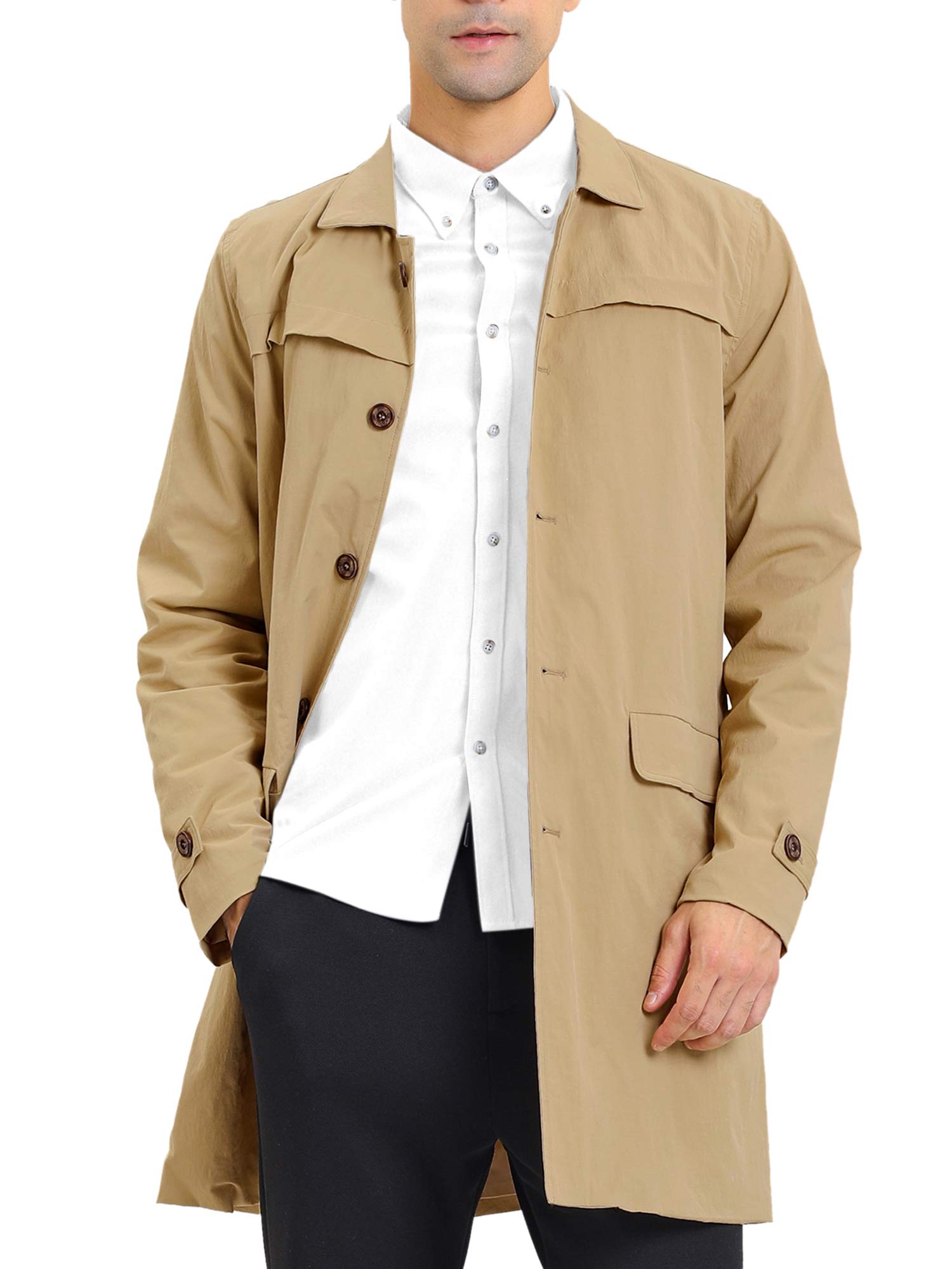 Lars AmadeusMen's Trench Coat Single Breasted Button Down Jacket Long Overcoat