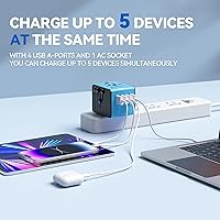 Vista 5 de Unidapt Adaptador de viaje universal, adaptador de enchufe internacional rápido 2,4A 4-USB enchufe de alimentación europeo, cargador de pared de CA