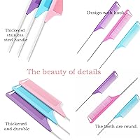 Vista 3 de 9pcs Topsy Hair Tail Tools & rat tail combs set, 6pcs Ponytail Pull Through Tool 3pcs Long Steel Pin Combs, Turvy Loop Styling Tool for Woman & Girl