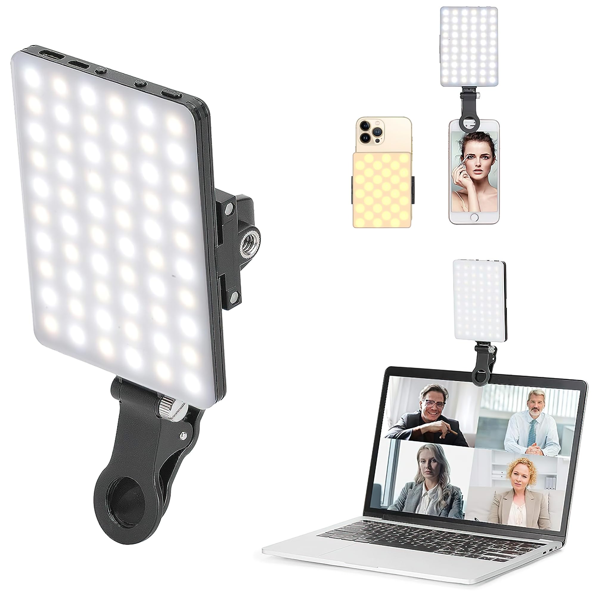 PIVDO Best Portable Mini LED Light Ring for Video Shooting, Photography, Mobile Phone and Laptop Camera Lighting - Small 60 LED Flash Holder for Selfie, Photo Shoot