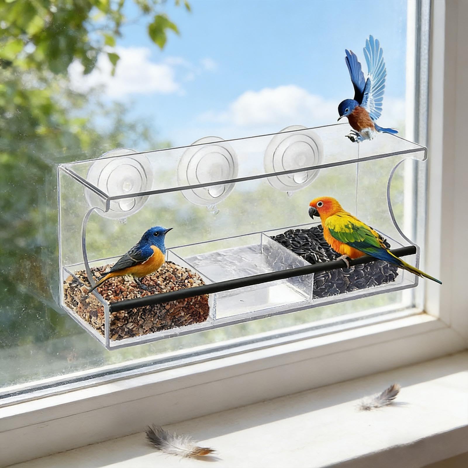 Mangeoire pour oiseaux avec perchoir antidérapant