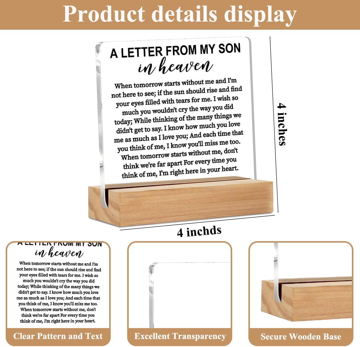 Memorial Gifts Acrylic Sign, Remembrance Condolence for Loss of Loved One, A Letter From My Son In Heaven Table Decor Bereavement Gift, Sympathy Gifts for Mom Dad Couple - Image 2