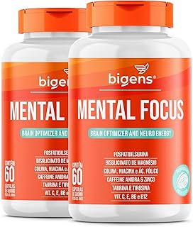 Bigens Mental Focus, Fosfatidilserina, Tirosina, Taurina, Caféina, Magnésio Glicina, Colina e Vitaminas, 60 Cápsulas, Kit com 2 Unidades