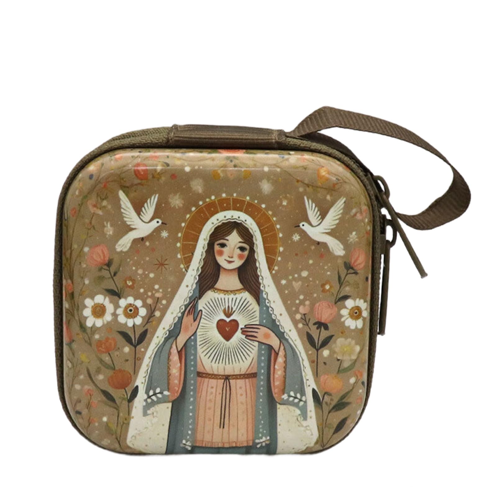 HGENAHGTF Catholic Rosary Pouches Rosary Jewelry Box Coin Purses Rosarys Prayer Bag Portable Headphone Bags Backpacks Pendant Religious Jewelry Storage Box