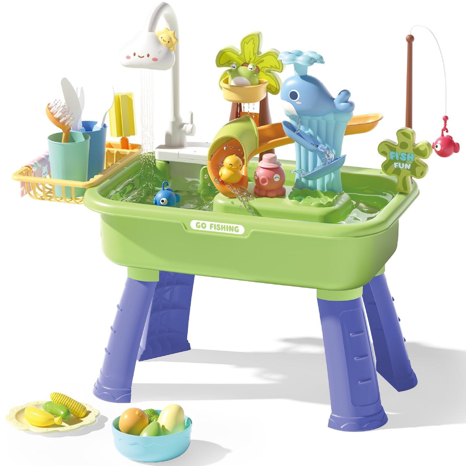 F Fityle 43 Pezzi di Giocattoli da Cucina, Set da Gioco da Cucina, Regalo di Compleanno, Tavolo sensoriale da Cucina, lavastoviglie, Set di Gioco di Ruolo, Verde