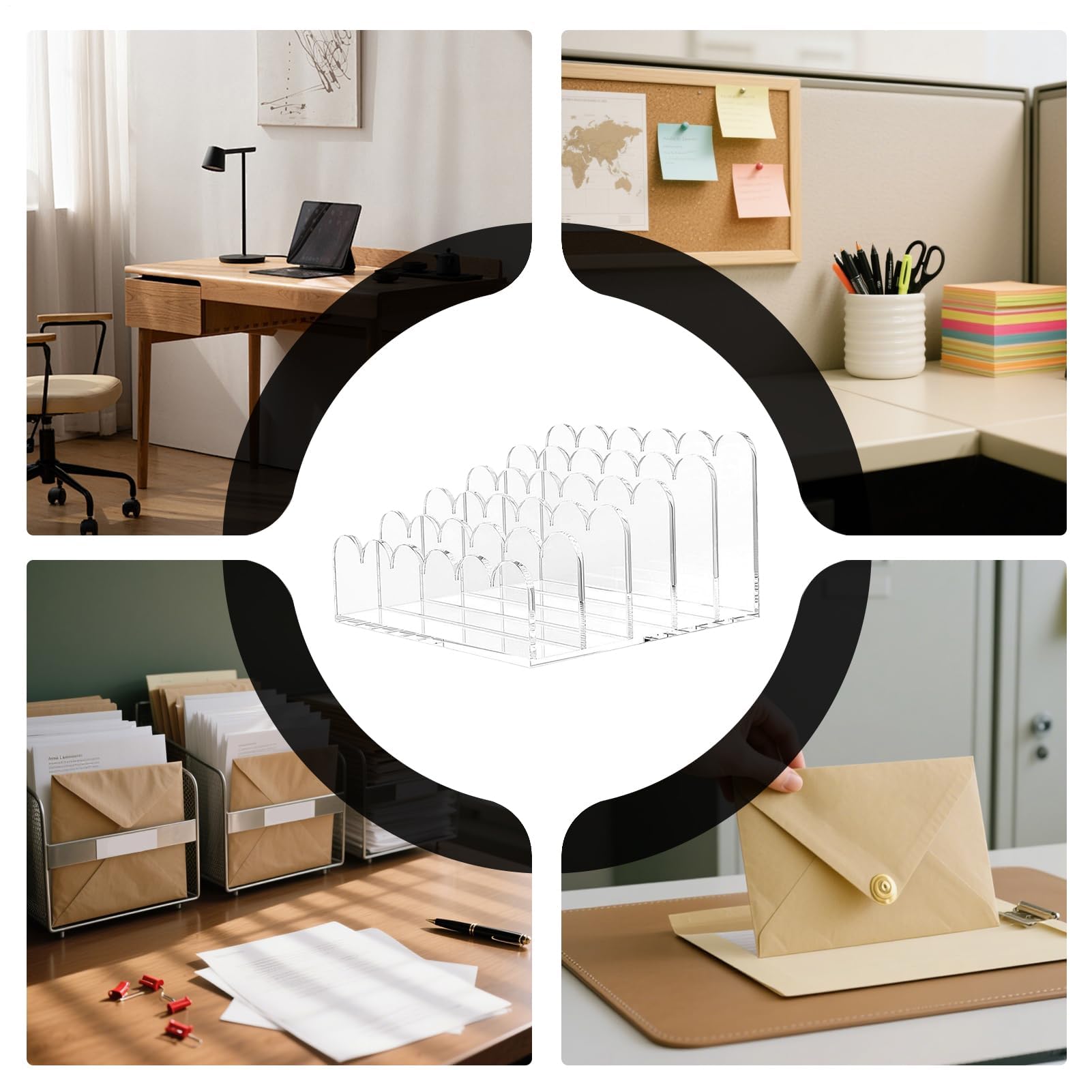 Clasificador de correo acrílico multifuncional con 5 compartimentos, elegante estante de escritorio para documentos, facturas, cuadernos y sobres, perfecto para el hogar y la oficina