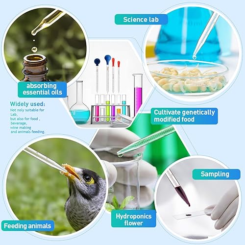 Miniatura 5 de Pipetas de vidrio con cuentagotas de 0.3 fl oz, pipeta de laboratorio graduada, pipeta líquida (8)