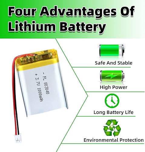 Miniatura 5 de 3.7V 1000mAh 803040 Lipo batería recargable batería de iones de polímero de litio con conector JST