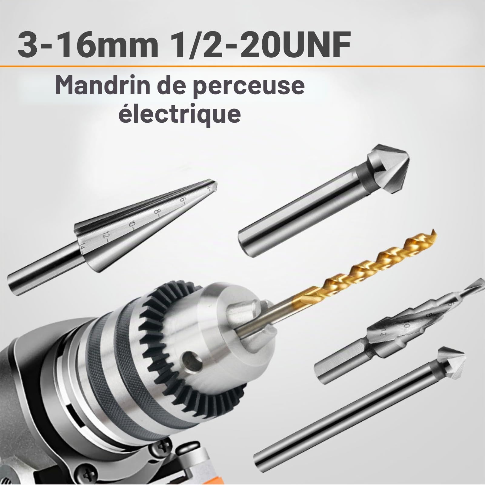 Mandrin de perçage 3,0-16 mm 1/2-20UNF - Type de clé - Adaptateur SDS Plus - Accessoires pour marteau perforateur - Perceuse à percussion - Couronne dentée