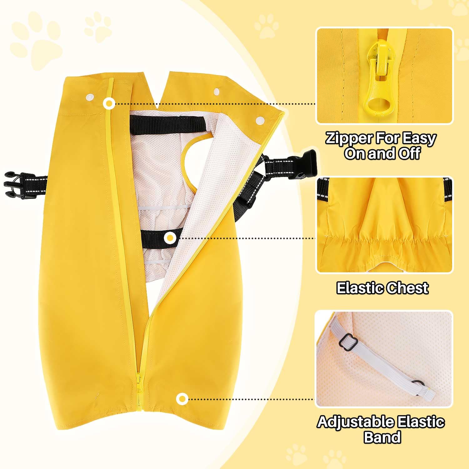 SlowTon Imperméable pour Chien - Manteau de Pluie pour Chien avec Harnais de Poitrine, Capuche Amovible, Veste de Pluie imperméable à Fermeture éclair, Poncho de Pluie pour Chien sans Manches avec