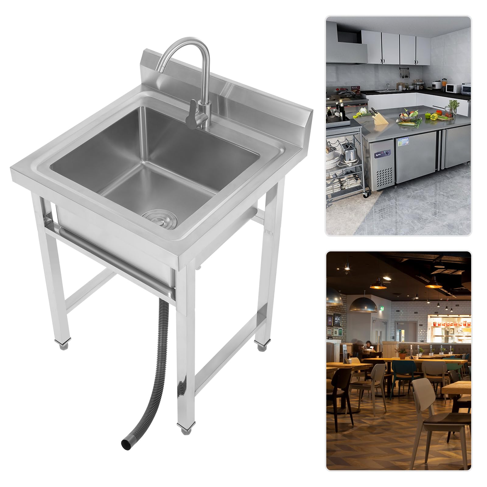 Roestvrijstalen spoelbak Gastro 1 wastafel, vrijstaand, 68 cm, commerciële spoelbak met kraan met koud- en warmwaterslangen, afvoervoorziening, voor buiten en binnen Roestvrijstalen spoelbak Gastro 1 wastafel, vrijstaand, 68 cm, commerciële spoelbak met kraan met koud- en warmwaterslangen, afvoervoorziening, voor buiten en binnen