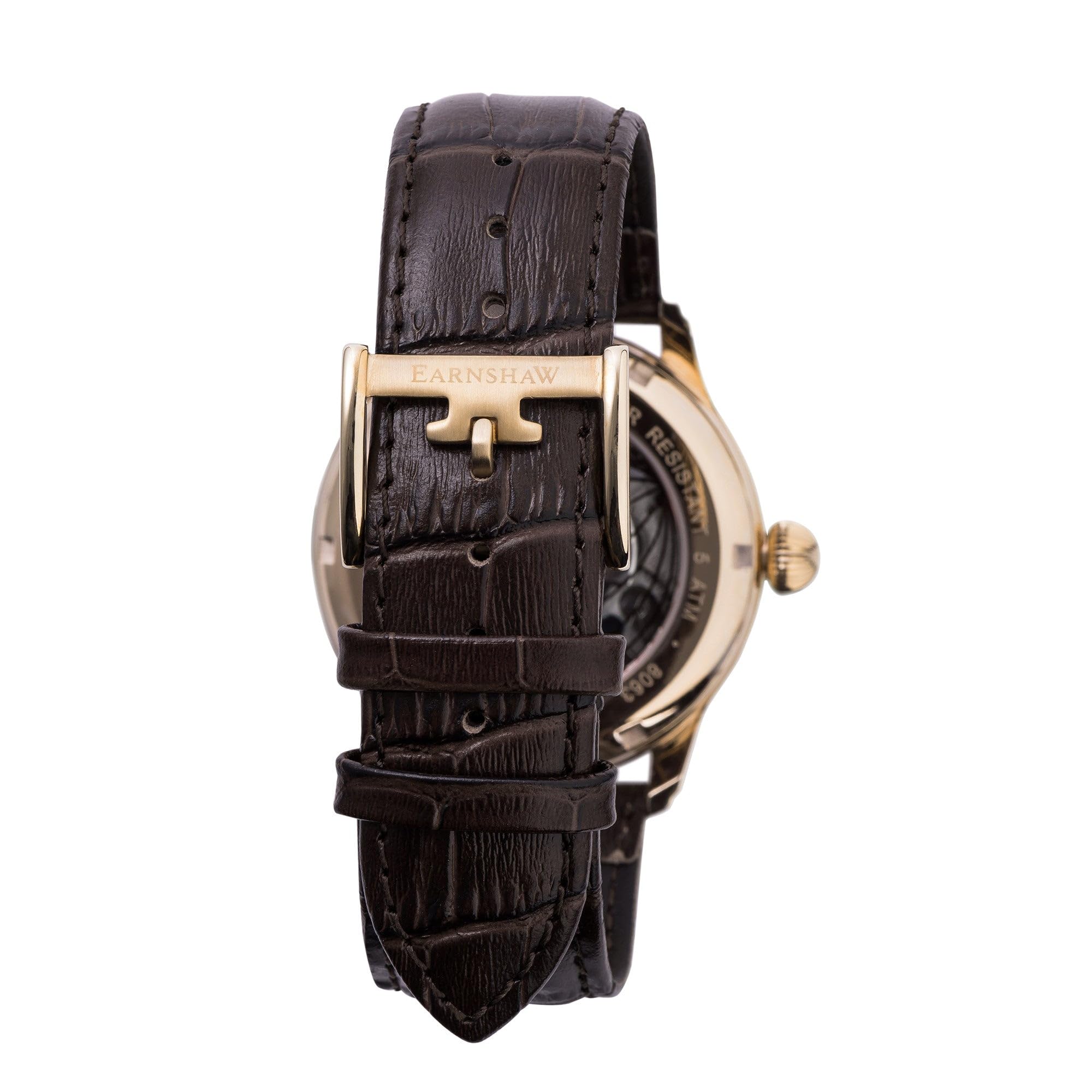 Thomas Earnshaw Reloj de pulsera para hombre ES-8063, 44 mm de longitud, doble hora, automático, esqueleto con correa de cuero genuino