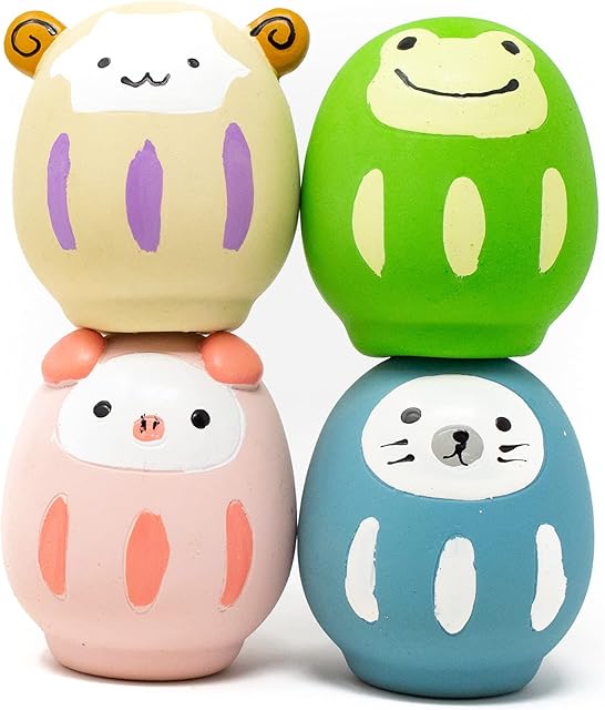 Mushroom&Co Dog Squeaky Eggs Latex Rubber Catch and Fetch Play Animals Toy for Puppy Small Medium Dogs