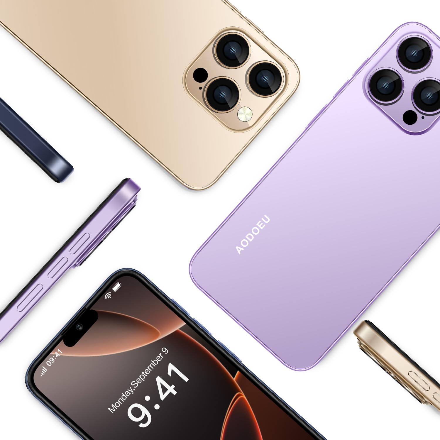 AODOEU Telephone Portable Pas Cher Android 14-6 Go +128Go/TF 1To Smartphone Pas Cher, 6,56" HD+, 21MP+8MP, Smartphone Débloqué, Téléphone 4G Dual SIM/GPS/Face ID/OTG-Bleu-Violet