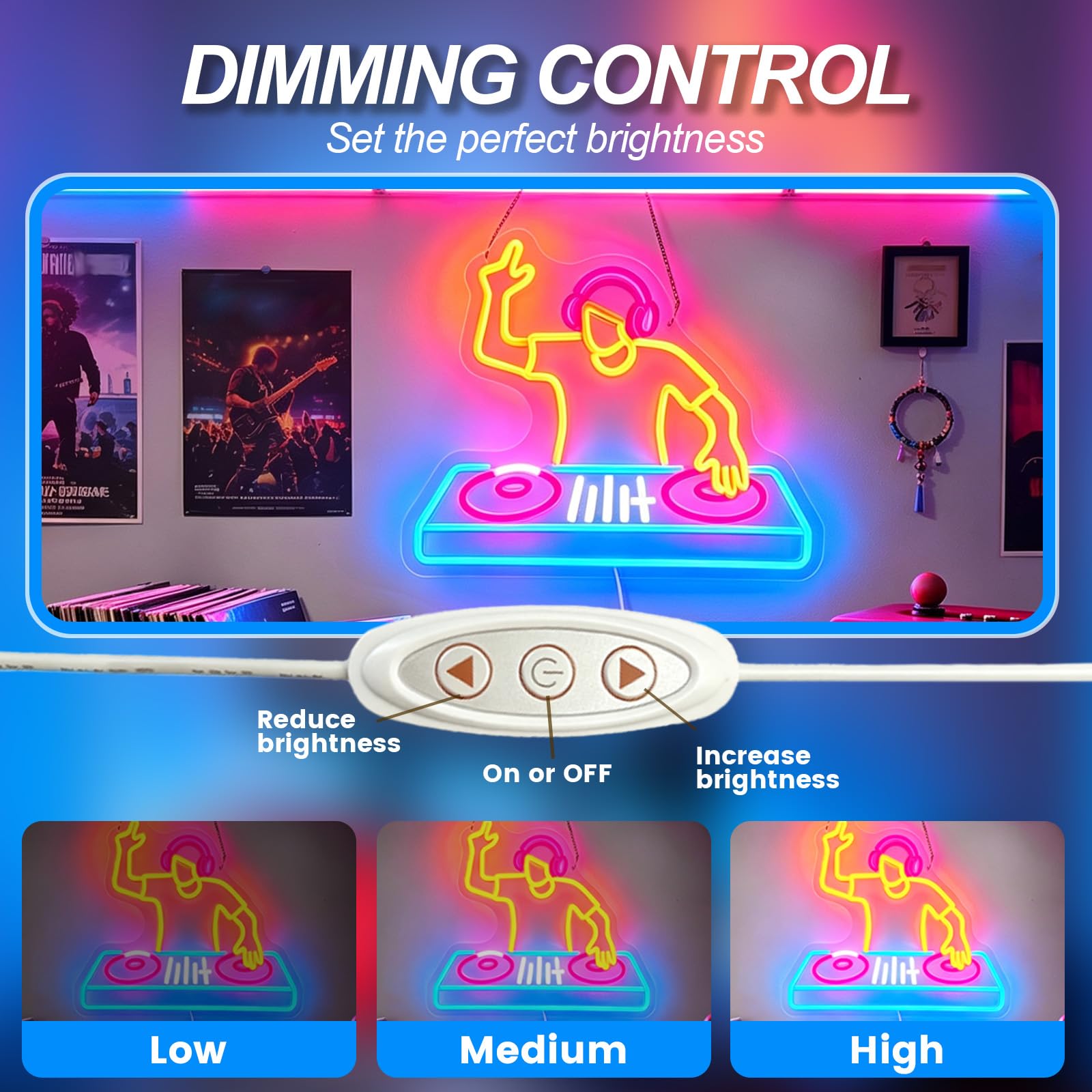 Insegna al neon per lettore DJ, decorazione da parete, dimmerabile, luce LED per cabina DJ, alimentata tramite USB, per studio, bar, club, regalo per gli amanti della musica DJ