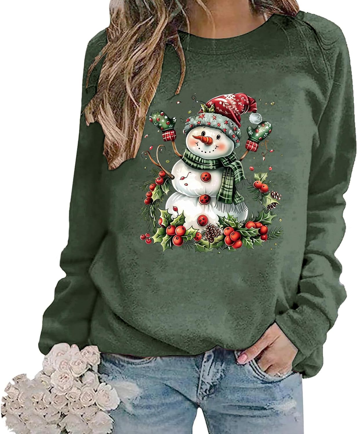 Snowman Christmas Sweatshirt Jolly Snowman Sweatshirt For Women - Image 2
