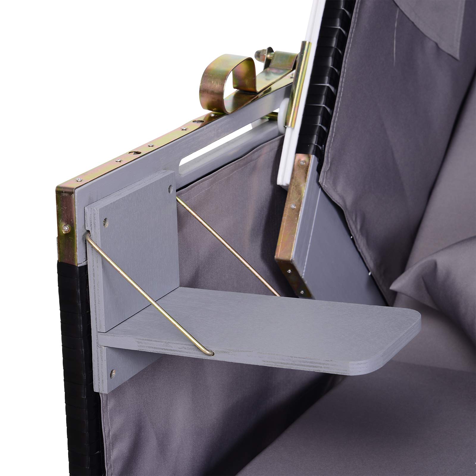 Outsunny Sedia da spiaggia completa Lettino da sole doppio con tetto Lettino da giardino Portabicchieri Chaise Lounge PE Rattan Grigio 118 x 79 x 50 cm