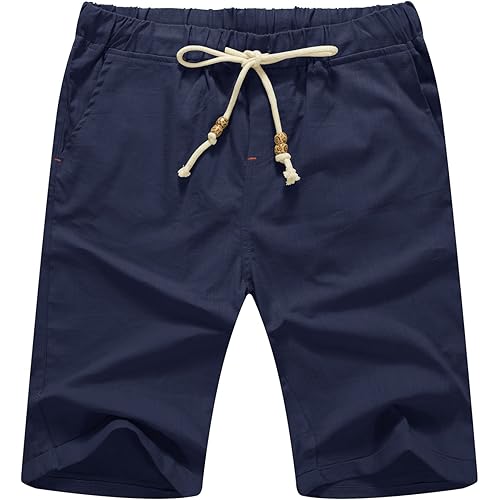 NITAGUT Men's Linen Casual Classic Fit Short Drawstring Summer Beach Shorts
