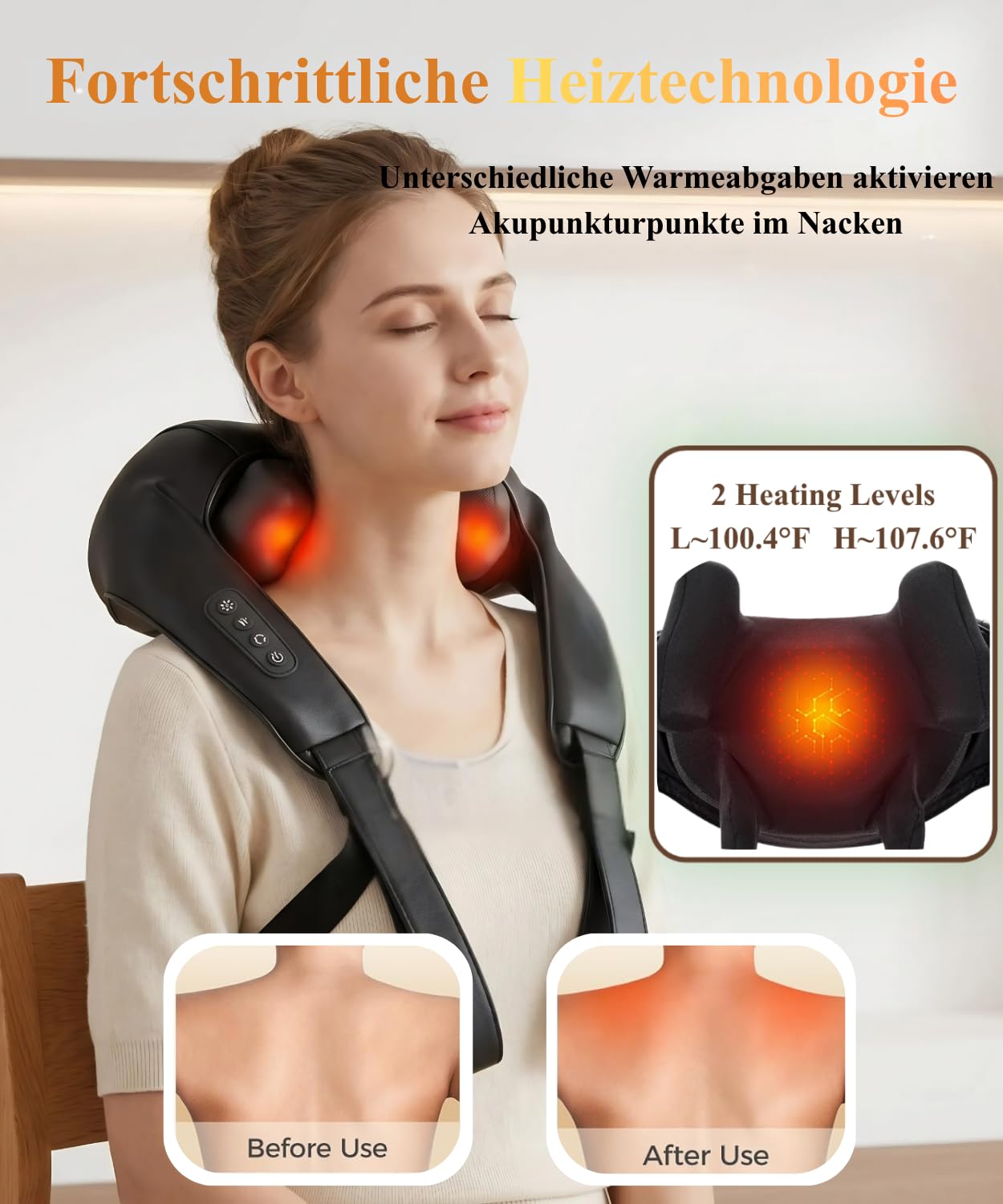 Kabelloses Shiatsu Massagegerät 4D,Nackenmassagegerät mit Wärme, 4D Shiatsu Tief knetende Nackenmassage für Nacken, Schulter, Rücken, Geschenke für Frauen Männer