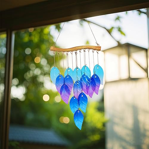Miniatura 4 de Campanillas de viento de hojas de vidrio para decoración conmemorativa al aire libre, campanillas de viento únicas para jardín, patio, porche y