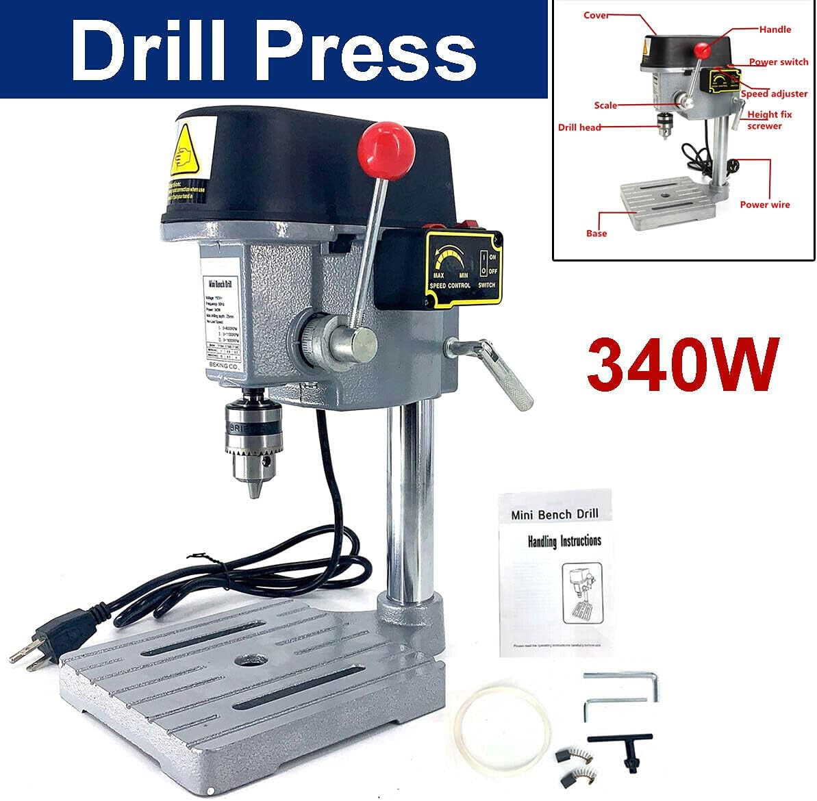 80% Off Discount EWANYO 3-Speed Benchtop Drill Press, Electric Bench Wood Drilling Machine for DIY Creation, Small and Precise Work Like Jewelry Making Woodworking Metal Drilling Machine 110V