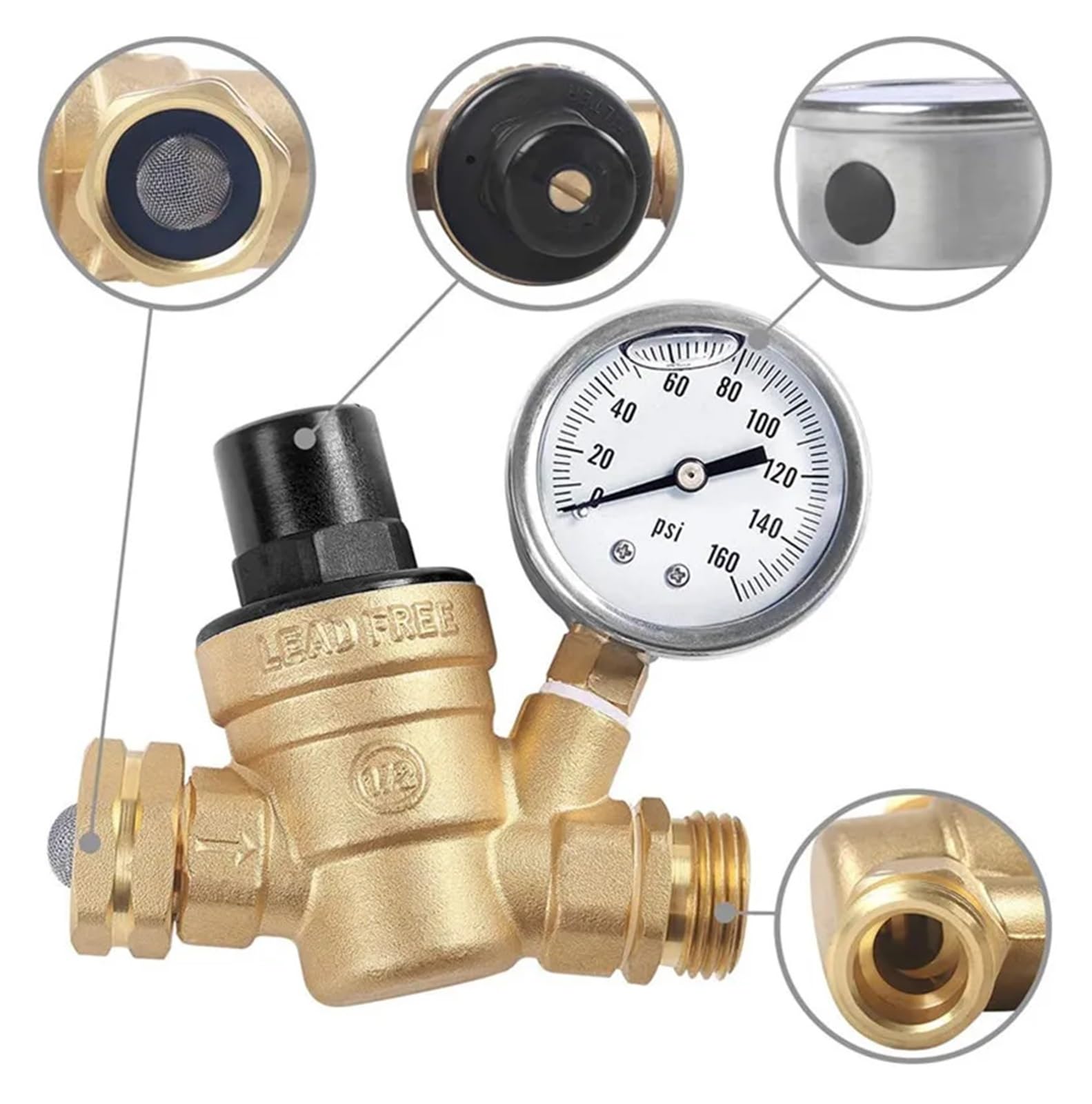 Vanne à bille Soupape De Réduction Pression D'eau En Laiton G 3/4, Régulateur DN20, Décharge Réglable Avec Manomètre pour le contrôle du débit