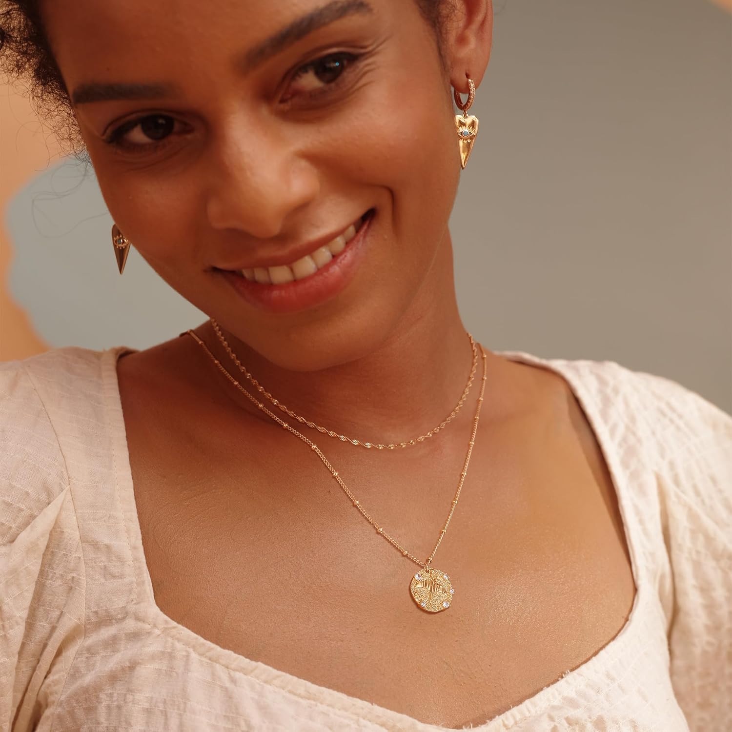 Fettero 14K Gold Plated Coin Pendant Necklace | Ocea Sea Summer Beach Boho Necklace | Adjustable Chain Gold Necklace | CZ Dainty Necklaces for Women - Image 3