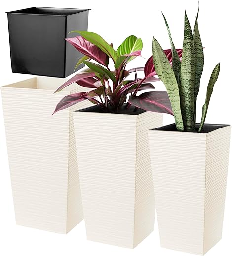 KADAX Blumentopf Set, Blumenkübel aus Kunststoff, Pflanzkübel Set, Innen- und Außenbereich, Outdoor-Pflanzkübel, witterungsbeständiger Blumenkübel (Schwarz Rattan 3er Set)
