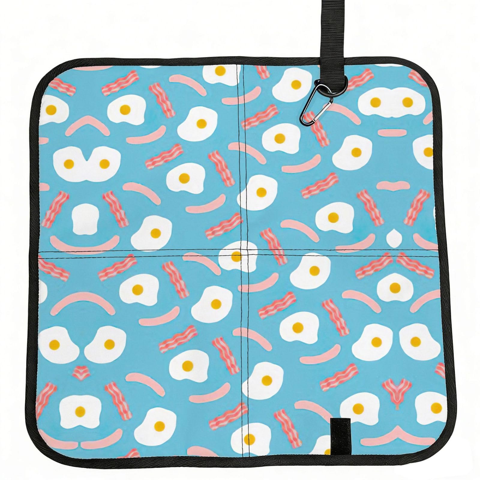 SDEGTHO Hot Dog Egg Pattern Printed Foldable Seat Pad with Closure, Lightweight Cushion for Airplane Travel Camping