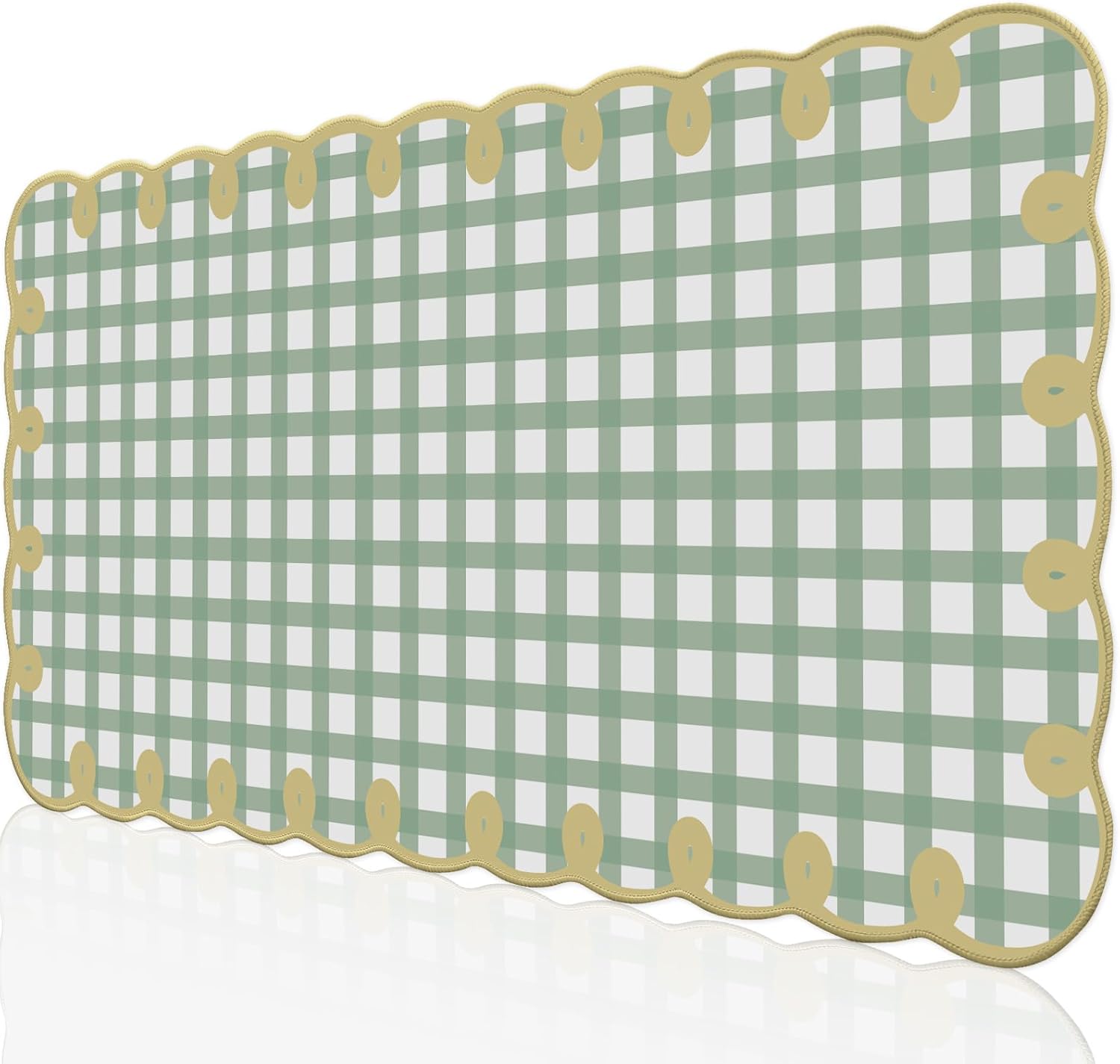 Cute Green Scalloped Desk Mat Checkered Large Mouse Pad Kawaii Vintage Farmhouse-Inspired Rustic Cottagecore Office Desk Decor Stitched Nonslip Pad for Computer Keyboard & Mouse 31 * 15.7in - Image 8