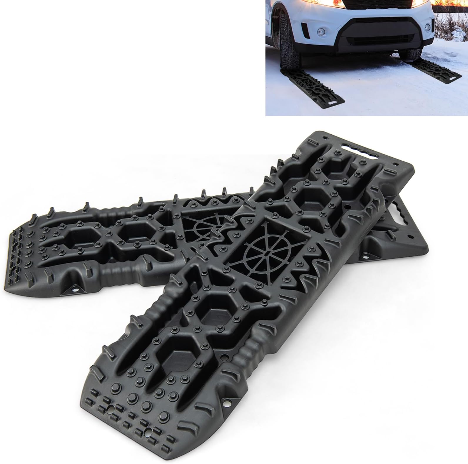 GiantexUK 2PCS Traction Boards, 10t Heavy Duty Recovery Track Tire Traction Pad, Sand/Mud/Snow Off-road Escape Grip Boards for Car AUV Emergency (with Jack Base, Black, 108 x 31 x 7cm)