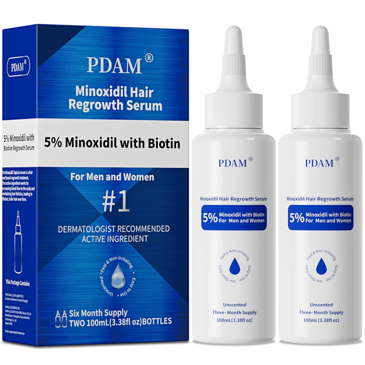 5 Minoxidil for Men Hair Growth Serum - Minoxidil for Women Serum with Biotin for Thicker Healthier Topical