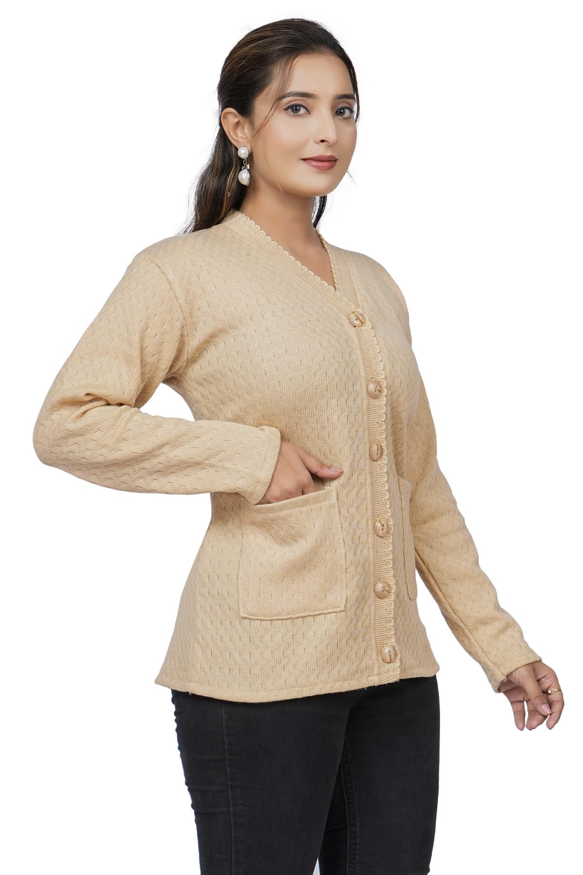 pipasa Women Plain Front Pocket Woolen Winter WEAR Coat Cardigan-picture-1