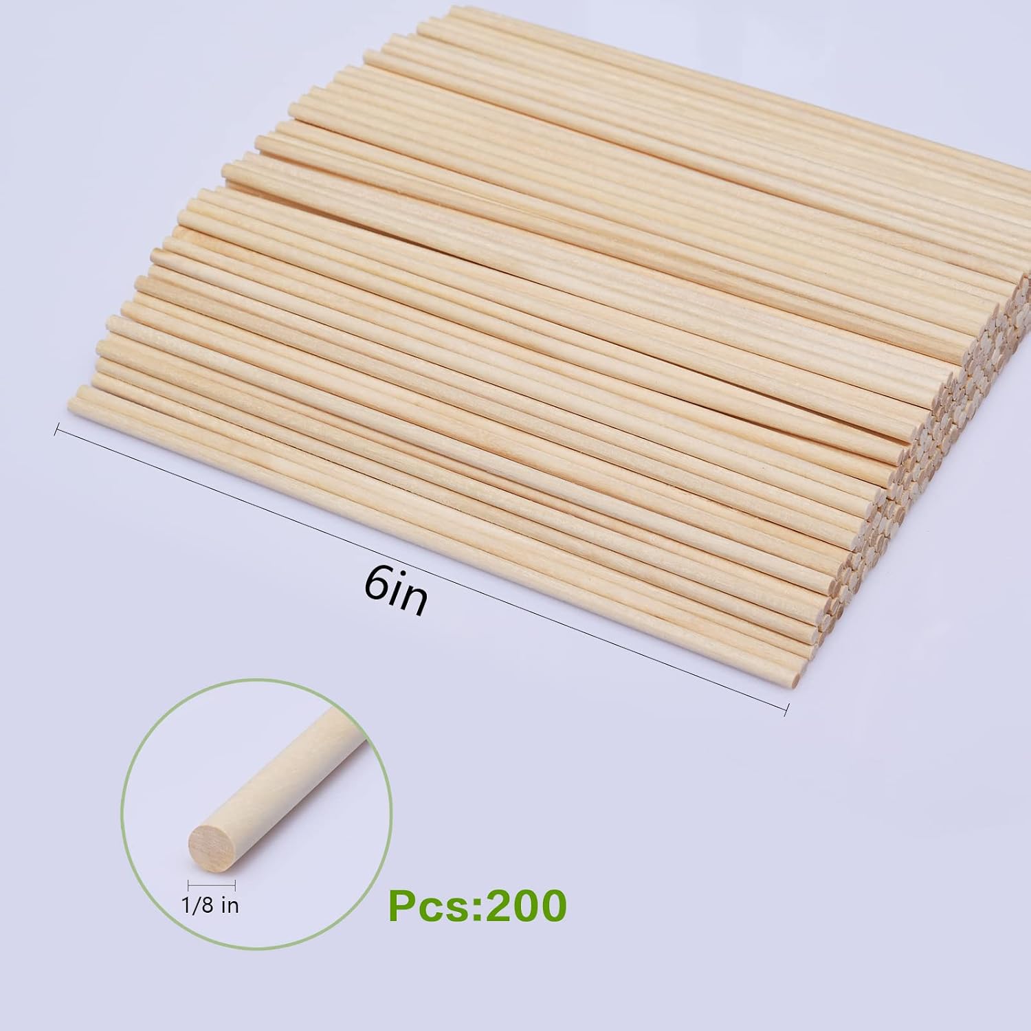 Wooden Dowel Rods, 200PCS 1/8 x 6 Inch Round Wooden Sticks for Arts Crafts, Home Decor, Cake Support, Photo Booth Props, Unfinished Natural Hardwood Sticks
