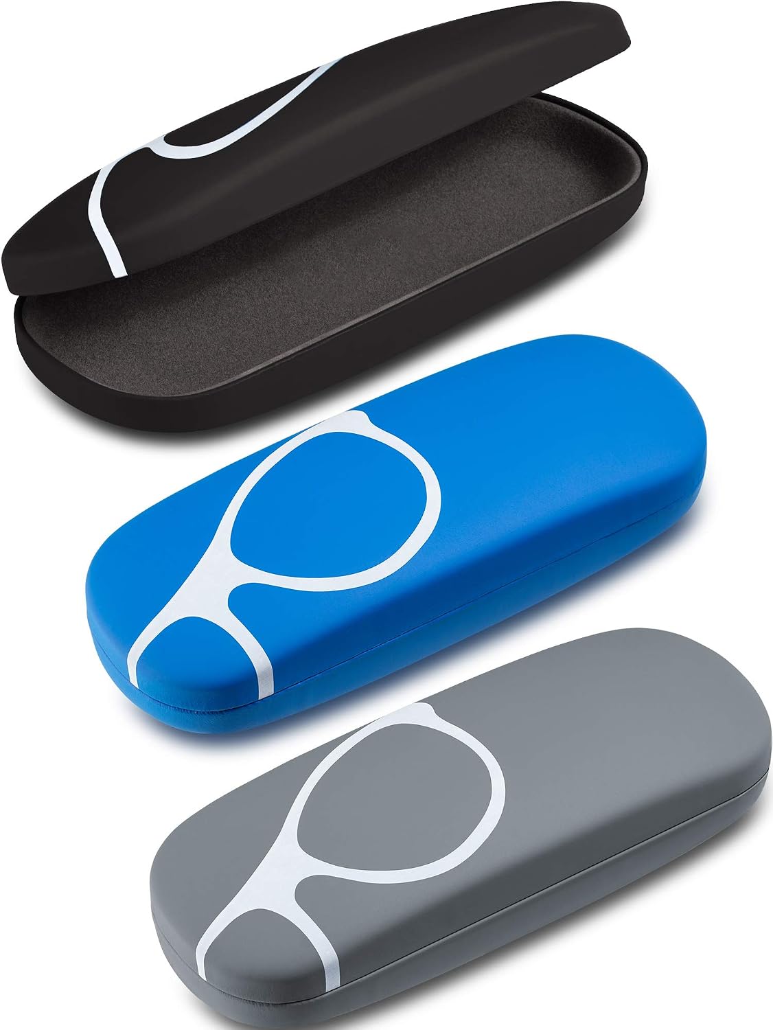 3 Pieces Hard Shell Clamshell Eyeglasses Case Protective Sunglasses Case Portable Glasses Protection Case with 3 Pieces Glasses Cloth