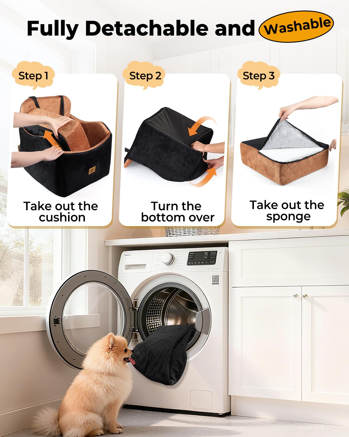 Ishineon Dog Car Seat for Small/Medium Dogs, Detachable Washable Dog Booster Car Seat Under 35lbs, High-Support Memory Foam,Travel Bed with Storage Pockets - image 8