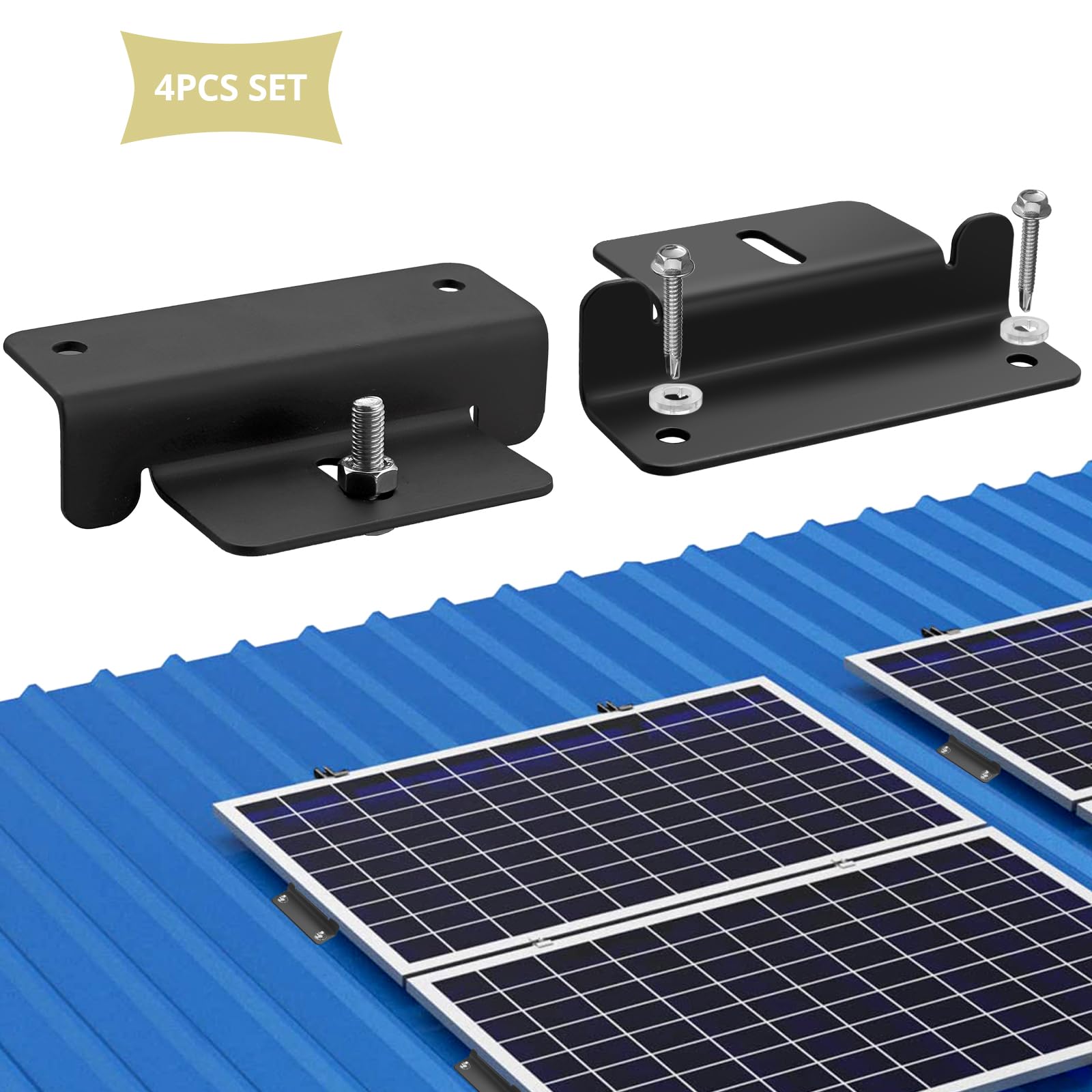 Anbte 4 Stück Solarmodul Z-Halterung aus Aluminium Solarpanel Montagehalterung Kit mit Muttern und Schrauben, Solarpanel Flachdach Befestigung Set für Wohnmobil Boot Caravan (Schwarz)