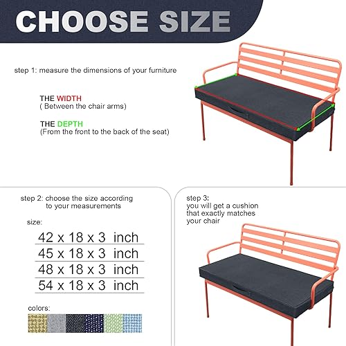 Miniatura 4 de Pcinfuns Cojines de banco para exteriores, 59 x 18 x 3 pulgadas, para muebles de patio, resistentes al agua, sofá biplaza de jardín, columpios con