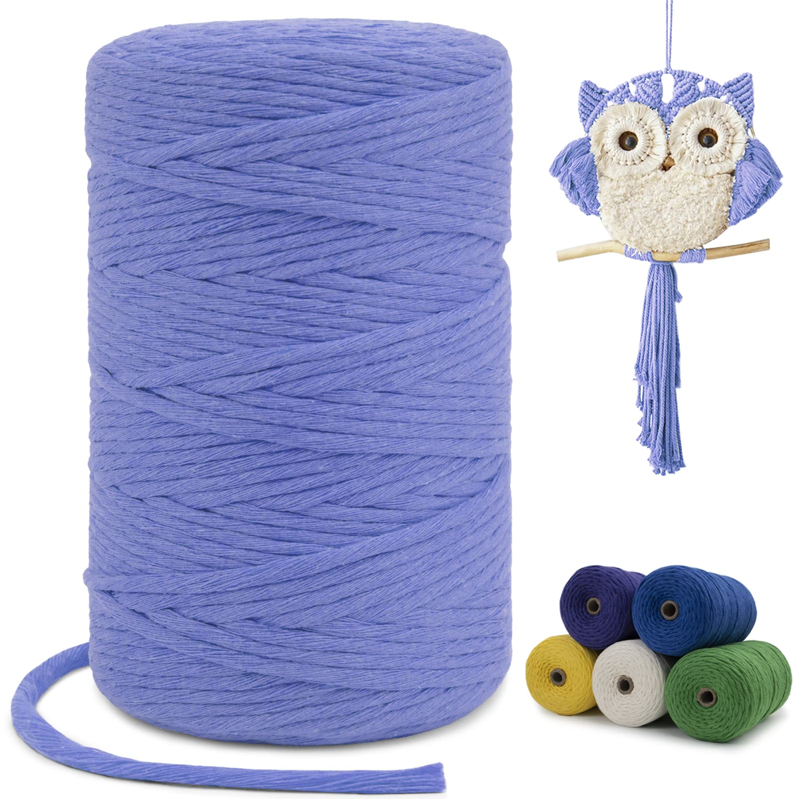 LEREATI Macrame Cord 3mm x 200m, Single Strand Thick Macrame Rope Yarn Natural Cotton Cord, Craft Macrame String for Plant Hanger, Wall Hanging, Knitting, DIY, Home Decorations (Haze Blue) โ image 1