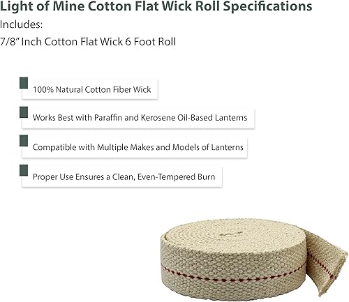 Miniatura 3 de Light Of Mine, mecha plana 100% de algodón, 33pies, rollo para lámparas de aceite y linternas que funcionan con aceite de parafina y queroseno, con