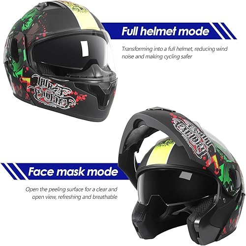 Miniatura 2 de Casco de motocicleta modular de cara completa con visor abatible doble y visera dual, aprobado por DOT para hombres y mujeres, carcasa ligera de ABS