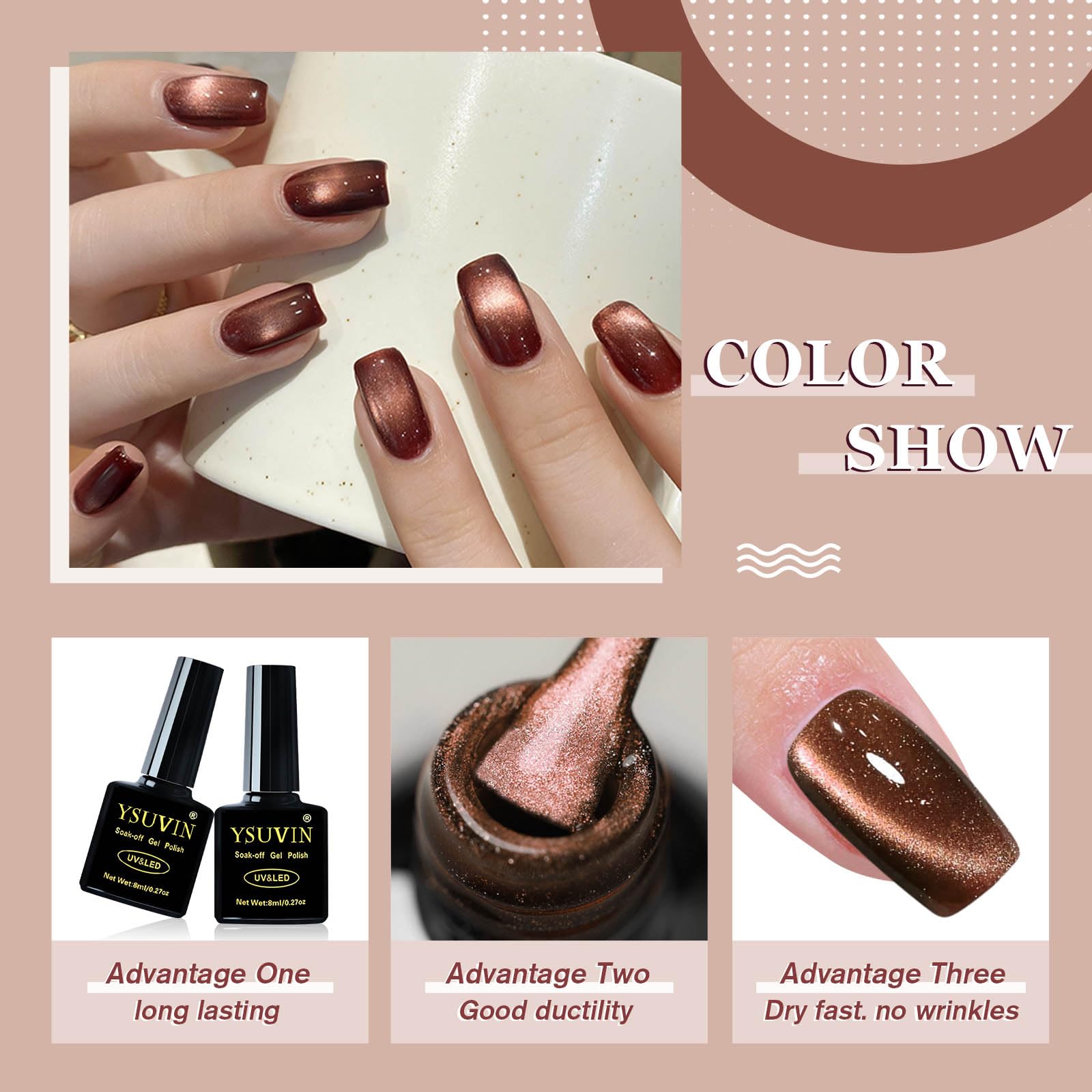 YSUVIN lakier hybrydowy UV Cat Eye, 4 kolory czerwony czarny brązowy biały żel lakier do paznokci Jelly Glass Crystal z magnetem Soak-Off Cat Eye UV Gel dla początkujących DIY Nail Art Manicure Salon