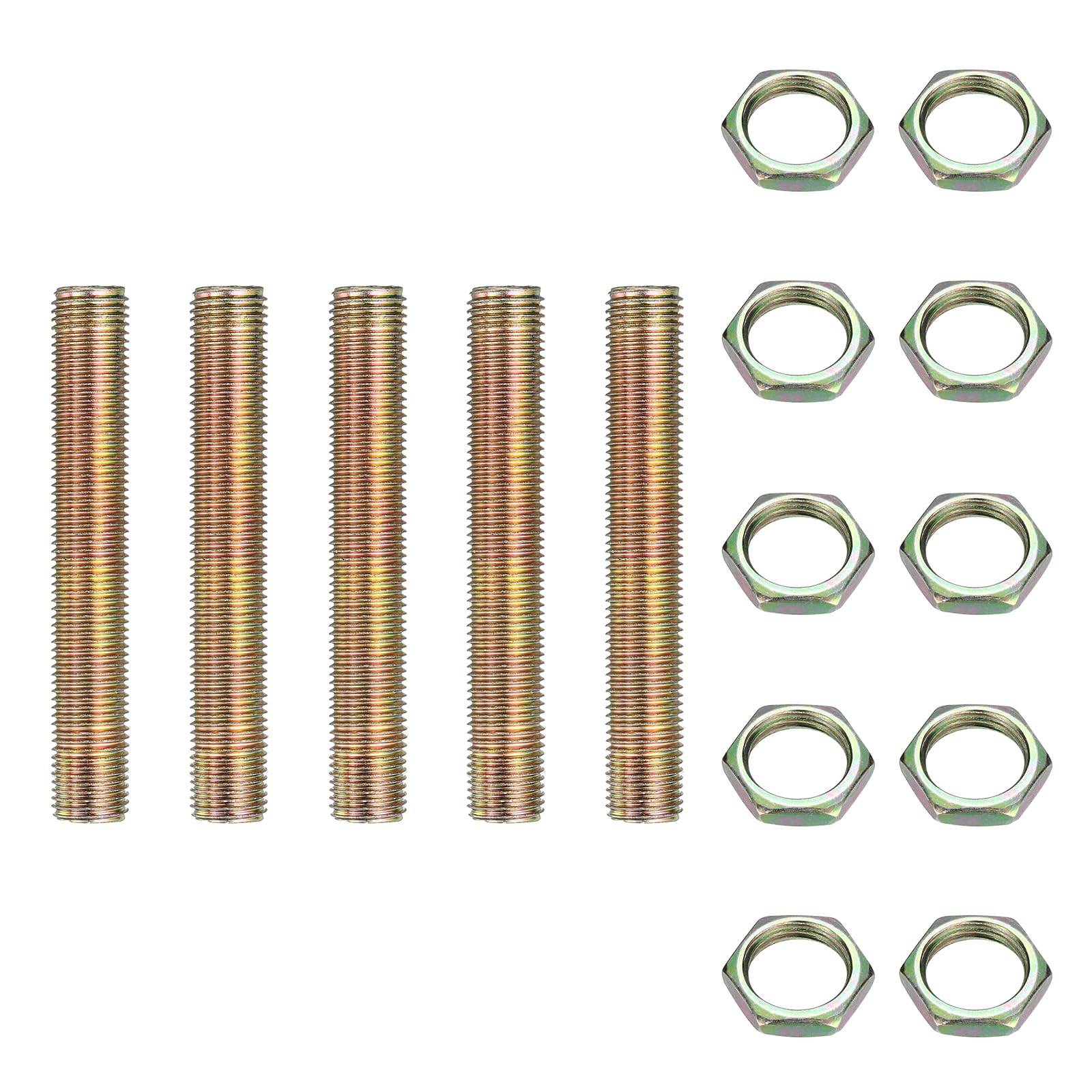 sourcing map 5Pcs 1/4IP 1.6" Lamp Pipe Nipples Kit with Lock Nuts, 1/4-18 All Threaded Hollow Tube Lamp Repair Hardware Fasteners for Chandelier Ceiling Lamps Assembly DIY, Color Zinc