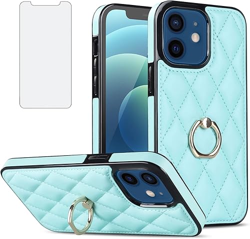 Funda de teléfono para iPhone 11 6.1 con protector de pantalla de vidrio templado, soporte de anillo con soporte de soporte, delgada, suave y