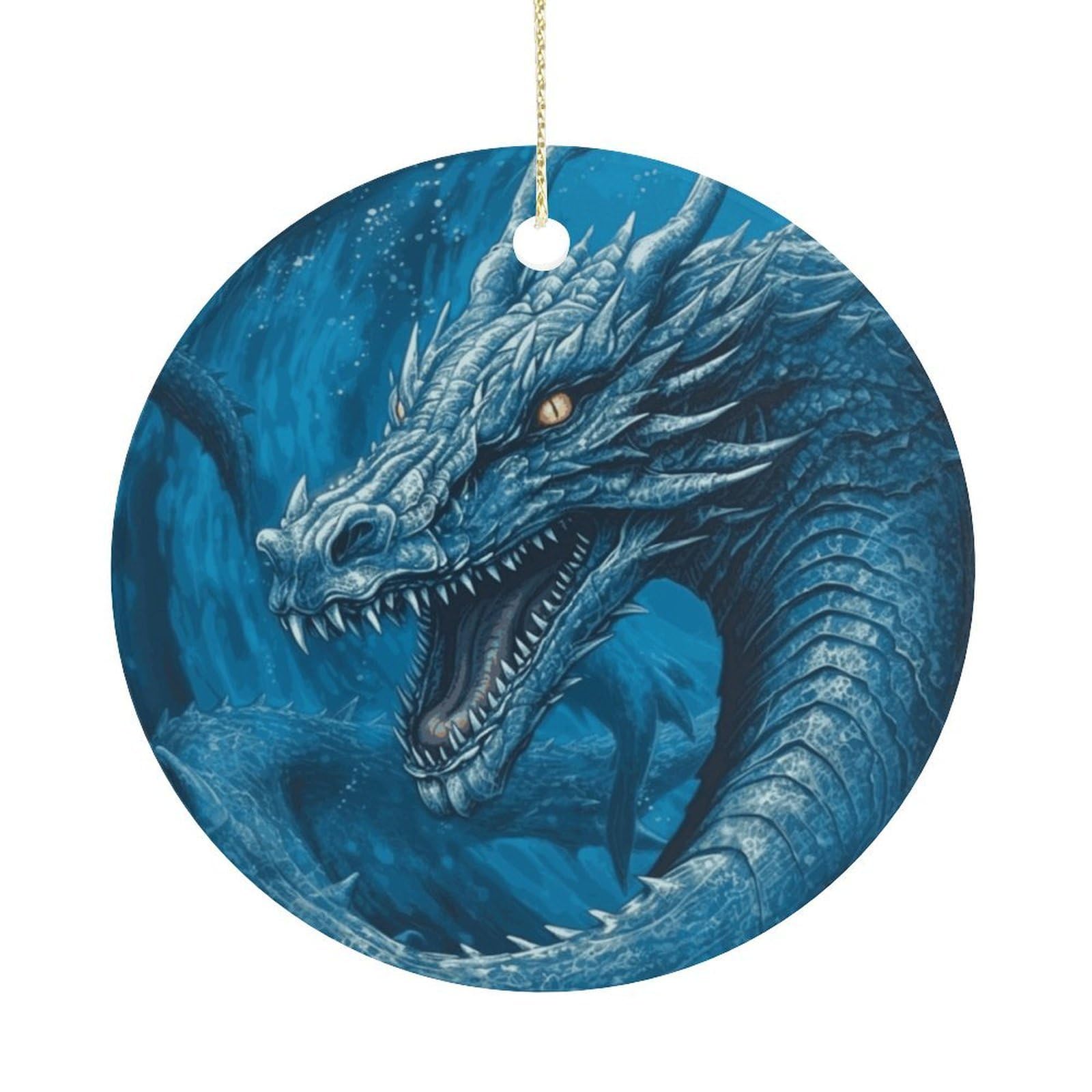 Dragon Cool Blue Christmas Ornaments Colorful Round Ceramic Ornament Christmas Hanging Decor Christmas Tree Decorations Xmas Keepsake for Women Men Xmas Holiday Party