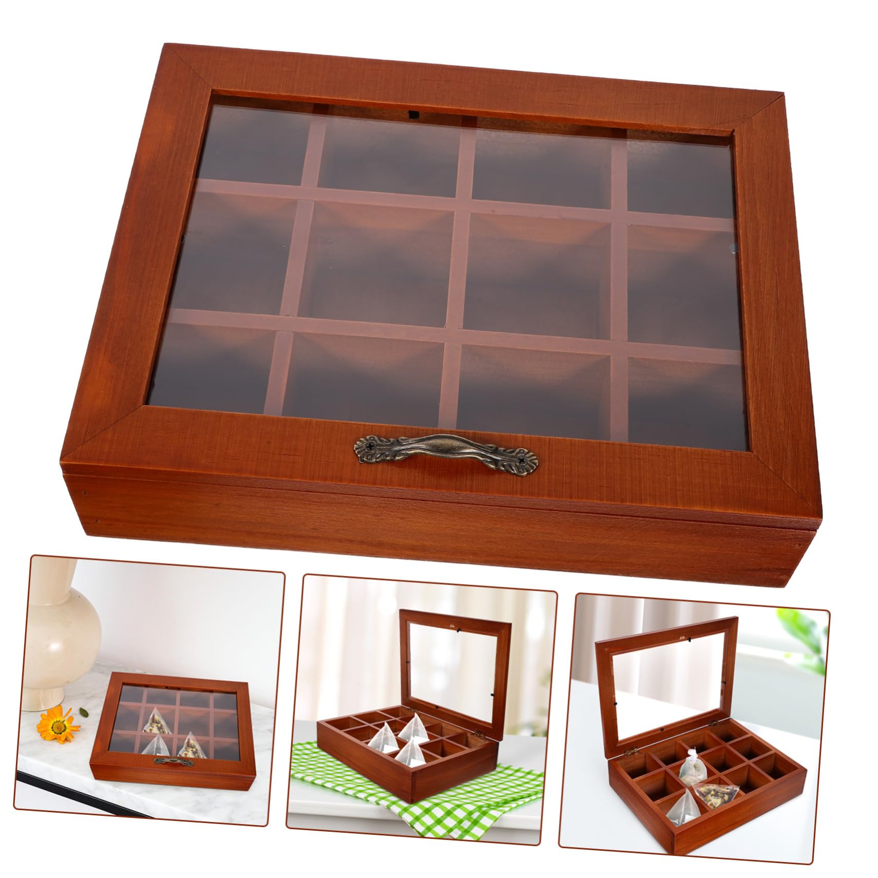 ULTECHNOVO Boîte à Thé avec Couvercle Transparent Rangement Compartimenté Cases pour Sachets de Thé et Sucre Organisateur Multifonction pour Cuisine et Salle à Manger