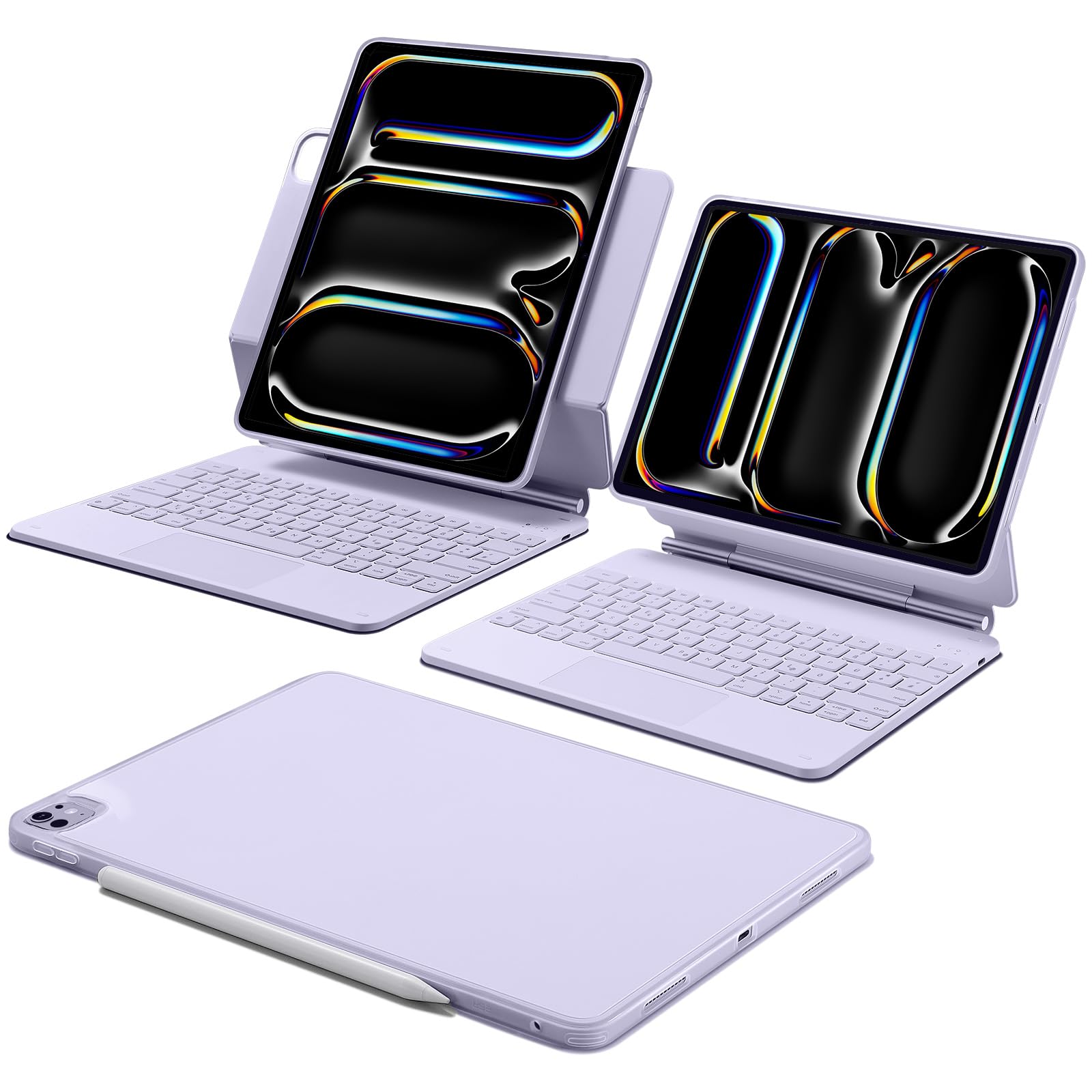 ESR iPad Pro 13 Zoll (M5/M4, 2025/2024) Hülle mit Tastatur, Tastaturhülle mit Einzustellendem Magnetständer, Hoch-/Erhöhter Modus, Abnehmbare Schutzhülle, Rebound 360 Serie, Lila