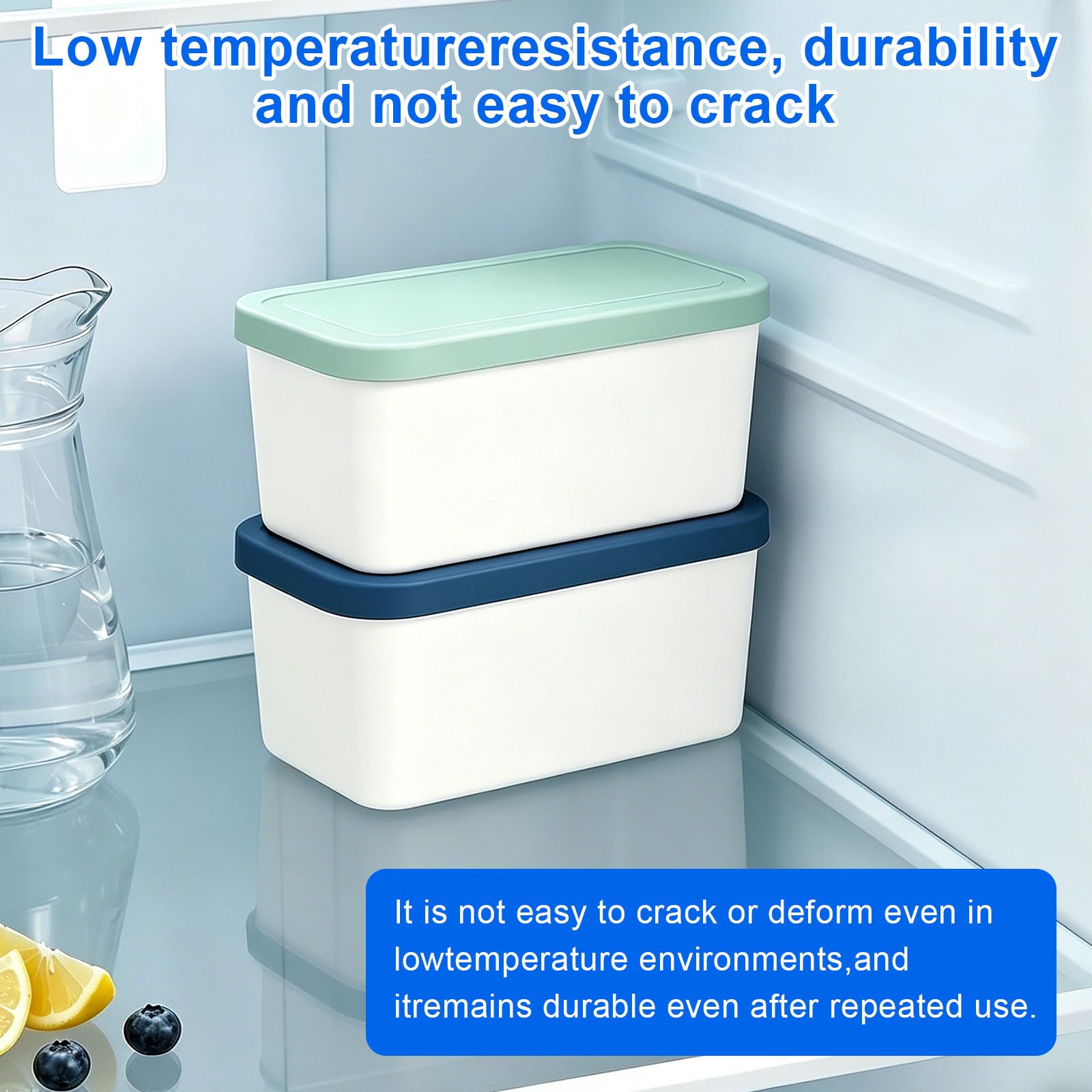 Contenitori per congelatore da 1 litro per gelato, set da 2 pezzi, contenitore per ghiaccio fatto in casa, contenitore per congelatore con coperchio, impilabile, contenitore per gelato, gelato, gelato
