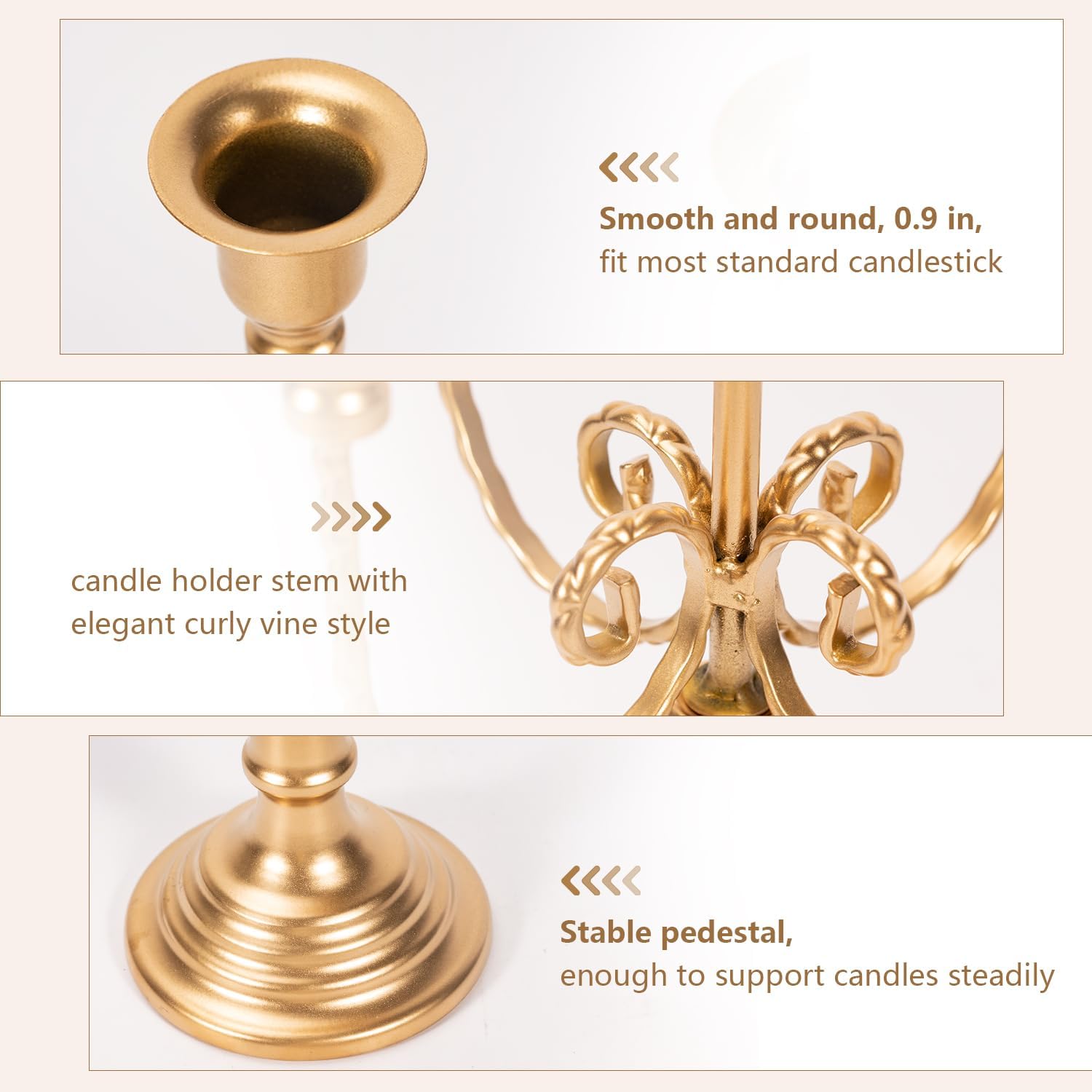 2Pcs Gold Candelabras Centerpieces for Tables, 11.8" Candlestick Holder for Taper Candles, 5 Arm Brass Candelabra Candle Holder for Wedding Centerpiece Decor Party Event Reception Decoration